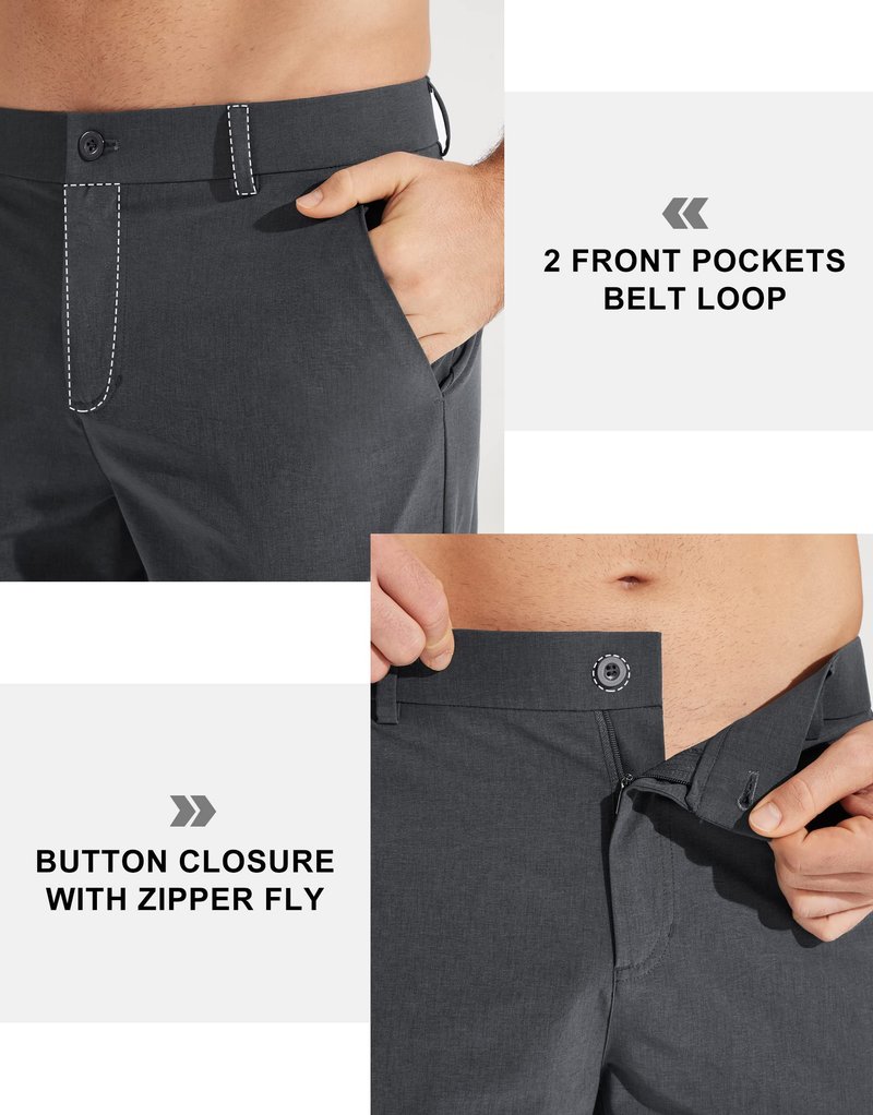 Libin Mens Golf Pants Classic Fit Stretch Work Dress Pants 32" Quick Dry Lightweight Business Casual Trousers Comfort Water Resistant with Pockets, Iron Grey, 36W x 32L