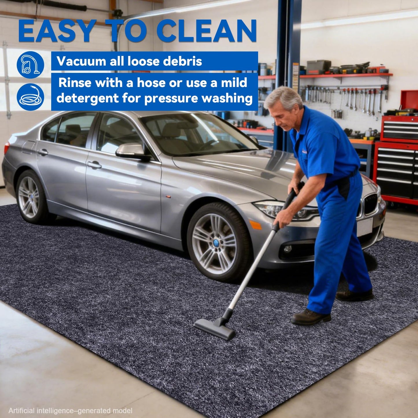 Evercomfy Garage Floor Mat, 7.4 x 17 Ft Waterproof Mat with Non-Slip Backing, Reusable Absorbent Surface, Easy Clean Floor Protector Oil Spill Mats for Garage, Driveway, Workshop