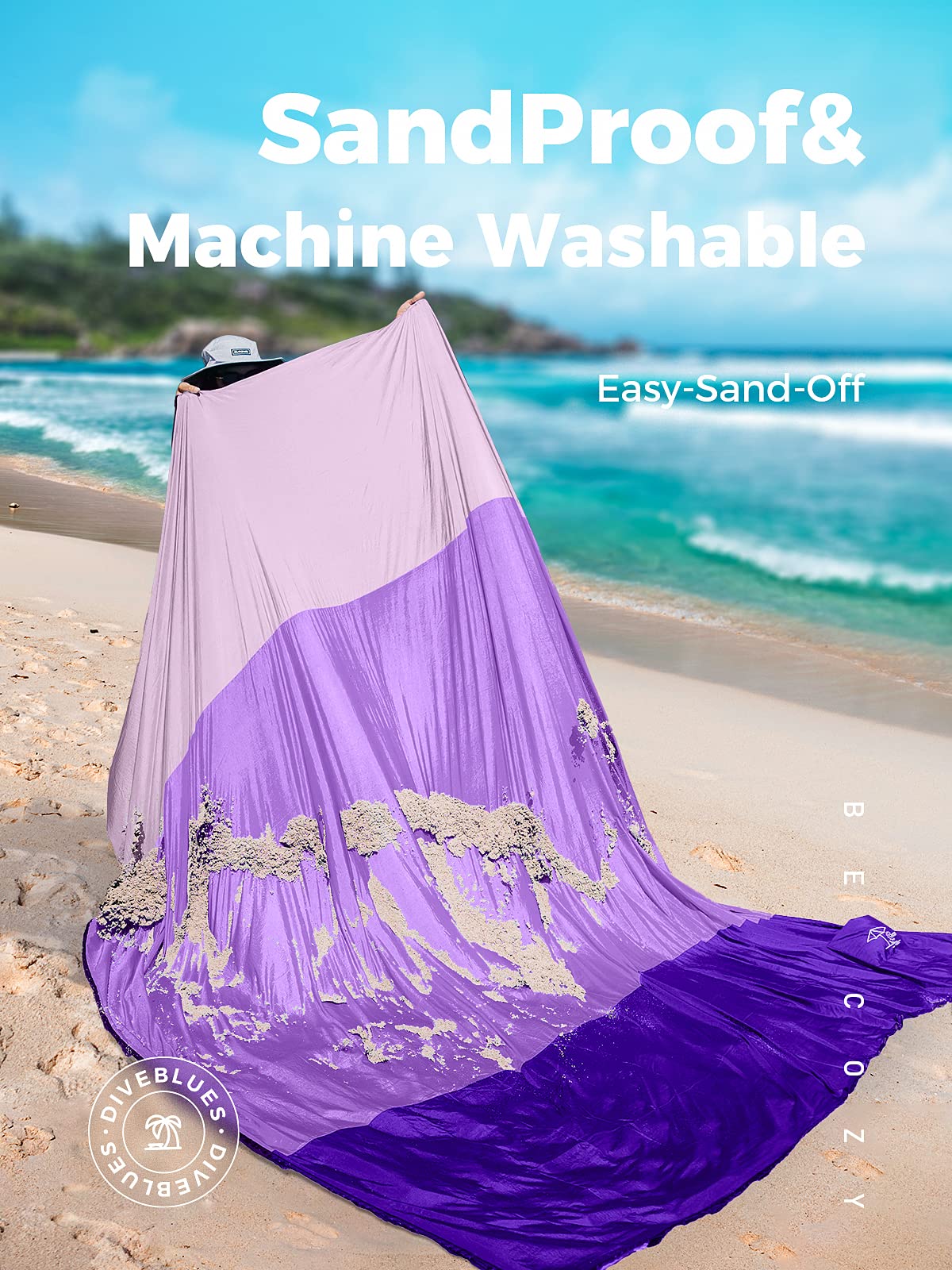 OCOOPA Extra Large Beach Blanket, Sand Free, Large Oversized Camping Mat, Comfortable Parachute Nylon, Cozy& Chic, Compact& Light, 4 Stakes&1 Travel Bag, S09