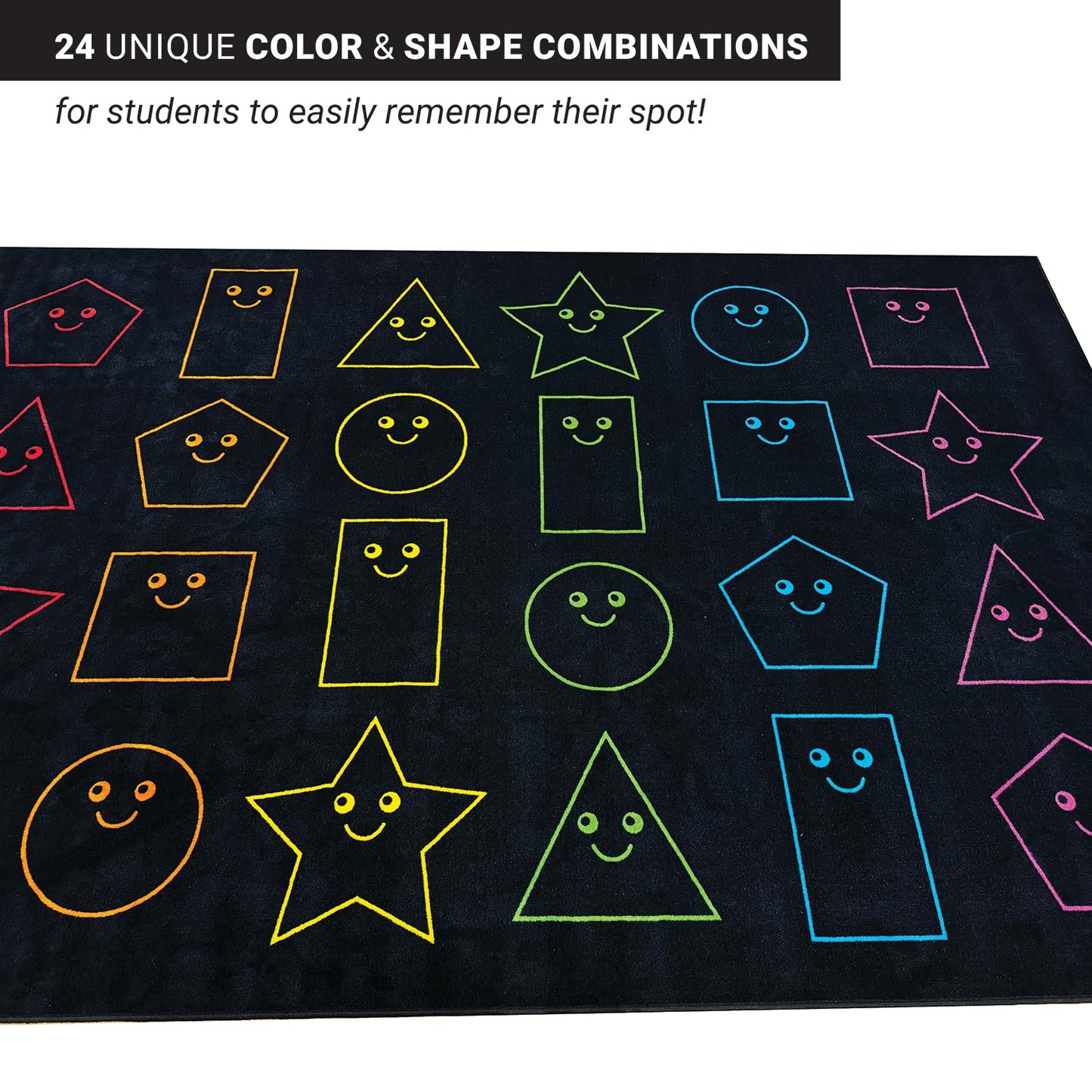 Zety - Nylon School Girl Style Classroom Rugs Elementary - 7.6x12 FT - Playroom and Toddler Rugs- Educational Smiley face Rug for Kids Room, Classroom, Daycare, and Home Learning - Black Pastel Rug