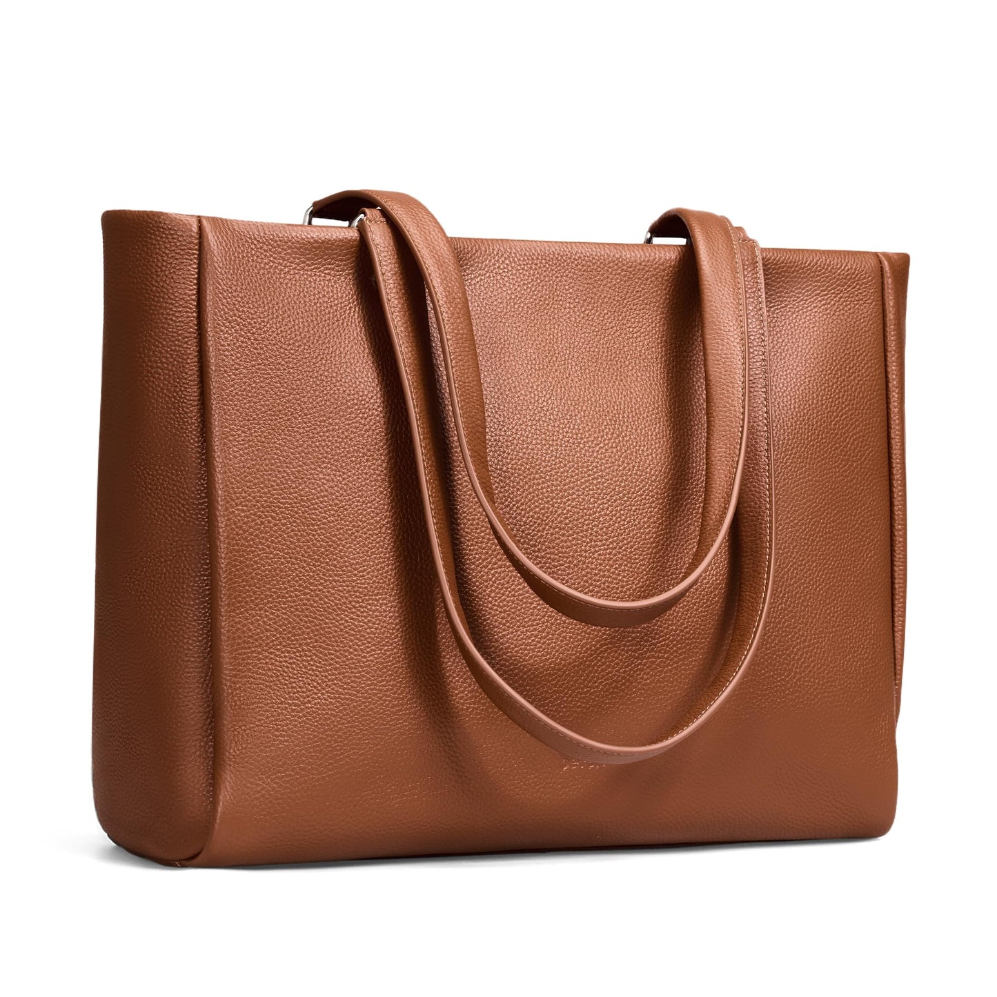 befen Real Leather Work Tote Bag for Women Ladies Totes Shoulder Purse Satchel Handbags with 15.6" Compartment & Water Cup Holder Cognac Brown