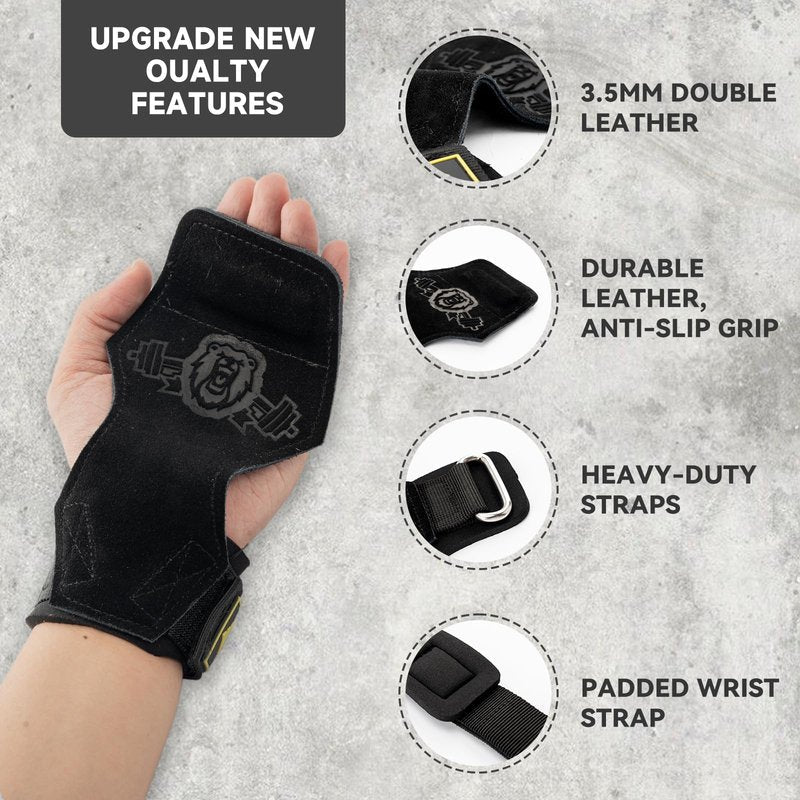 MANUEKLEAR Gym Straps, Double Leather Lifting Straps for Men Deadlift with Cushion Wrist Loop, Gym Lifting Wrist Wraps for Weightlifting