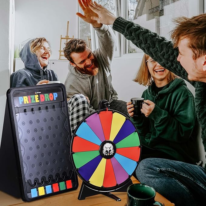 WinSpin Prize Board Kit 20 Prize Wheel &amp 30x19 Drop Board Foldable Stand Disk Spinning Wheel Fortune Game Eagle for Pub Party Trade Show Carnival