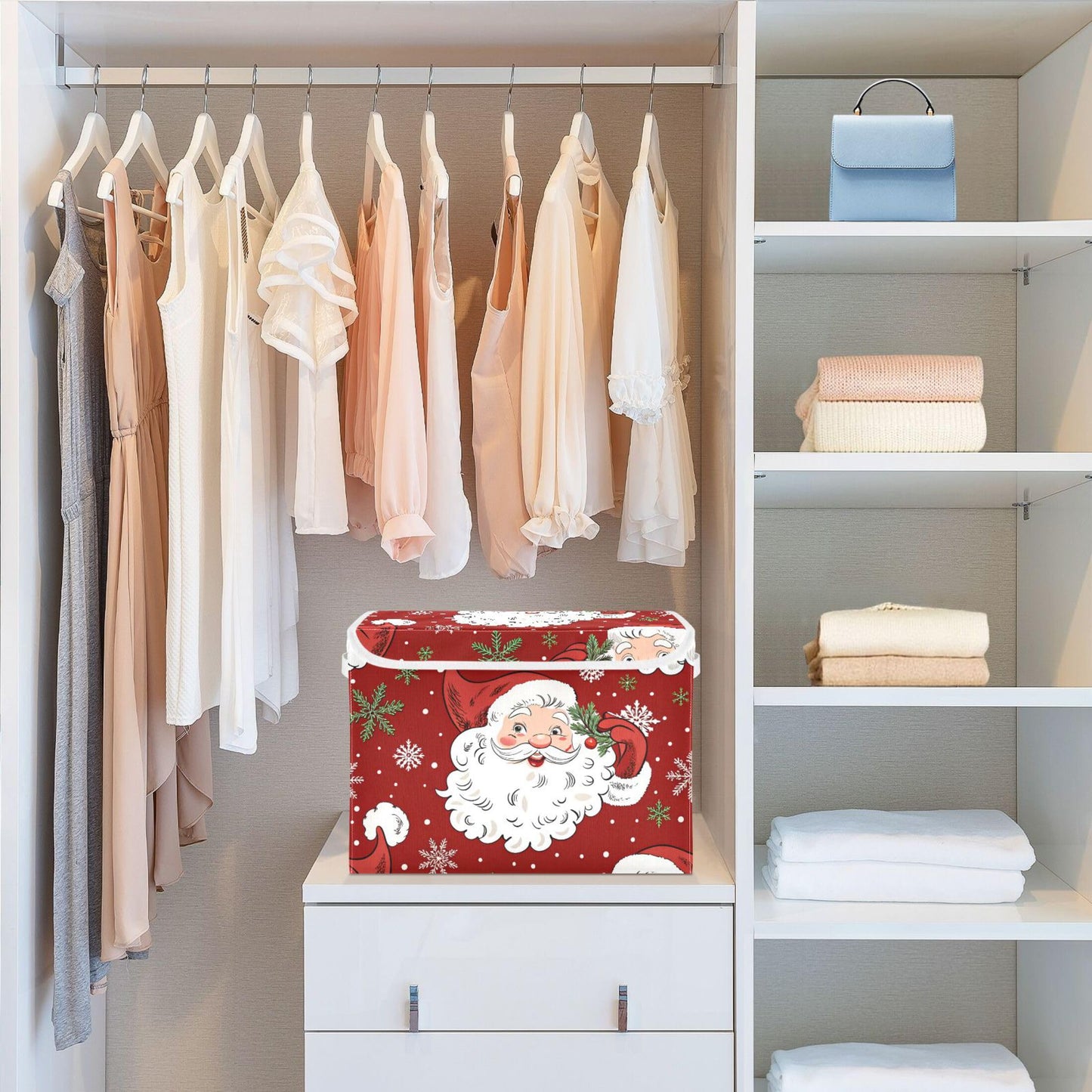 xigua Christmas Santa Claus Storage Bins with Lids and Carrying Handle,Foldable Storage Boxes Organizer Containers Baskets Cube with Cover for Home Bedroom Closet Office