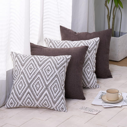 HPUK Decorative Throw Pillow Covers Set of 4 Square Couch Pillows Linen Cushion Cover for Couch Sofa Living Room, 18"x18" inches, Blue