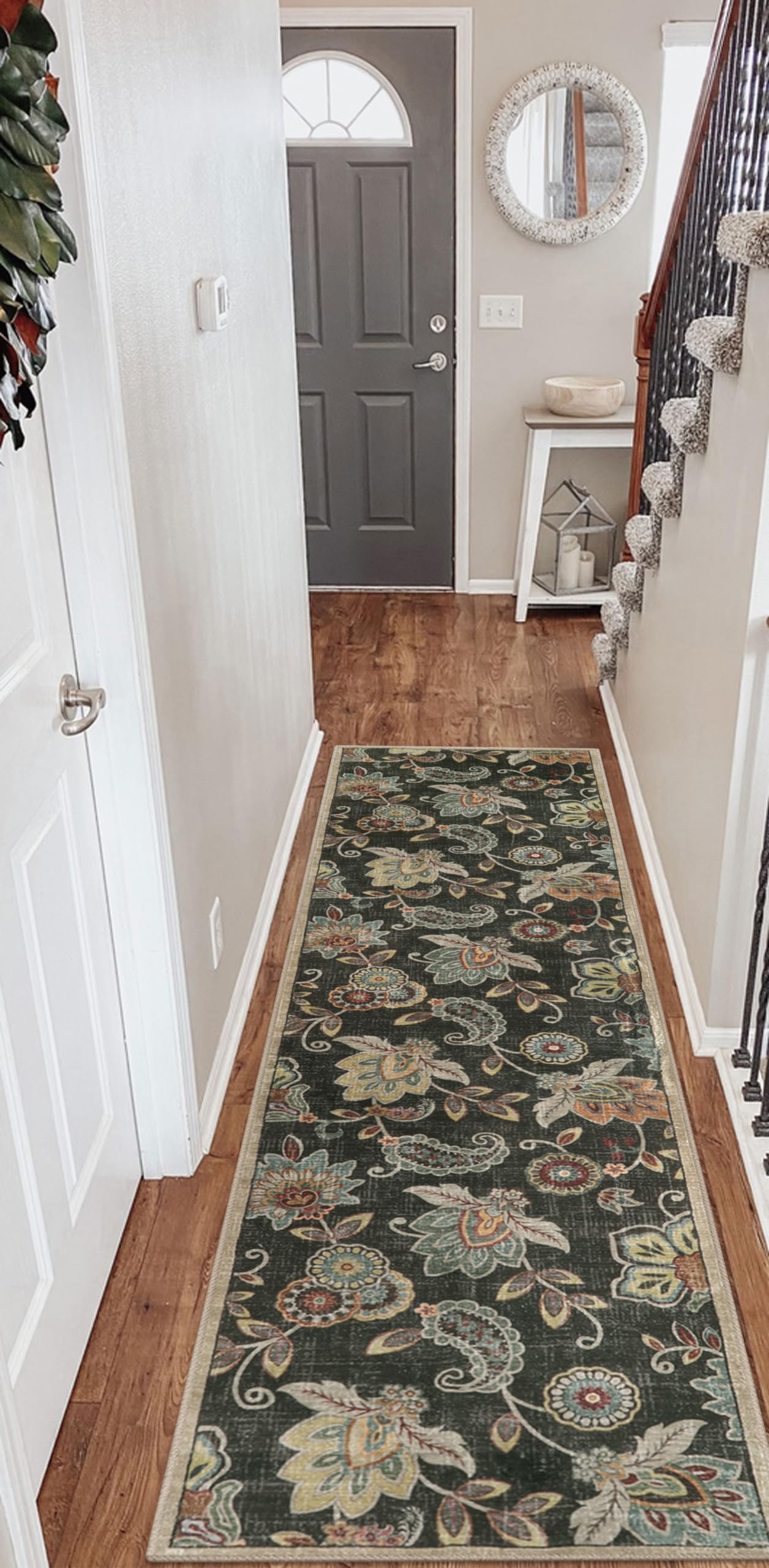 Morebes Floral Washable Hallway Rug 2x8, Brown Rugs for Entryway Non Slip,Long Bath Mat Distressed Paisley Kitchen Runner Rug Indoor Floor Carpet for Entry Laundry Foyer Nursery Rv