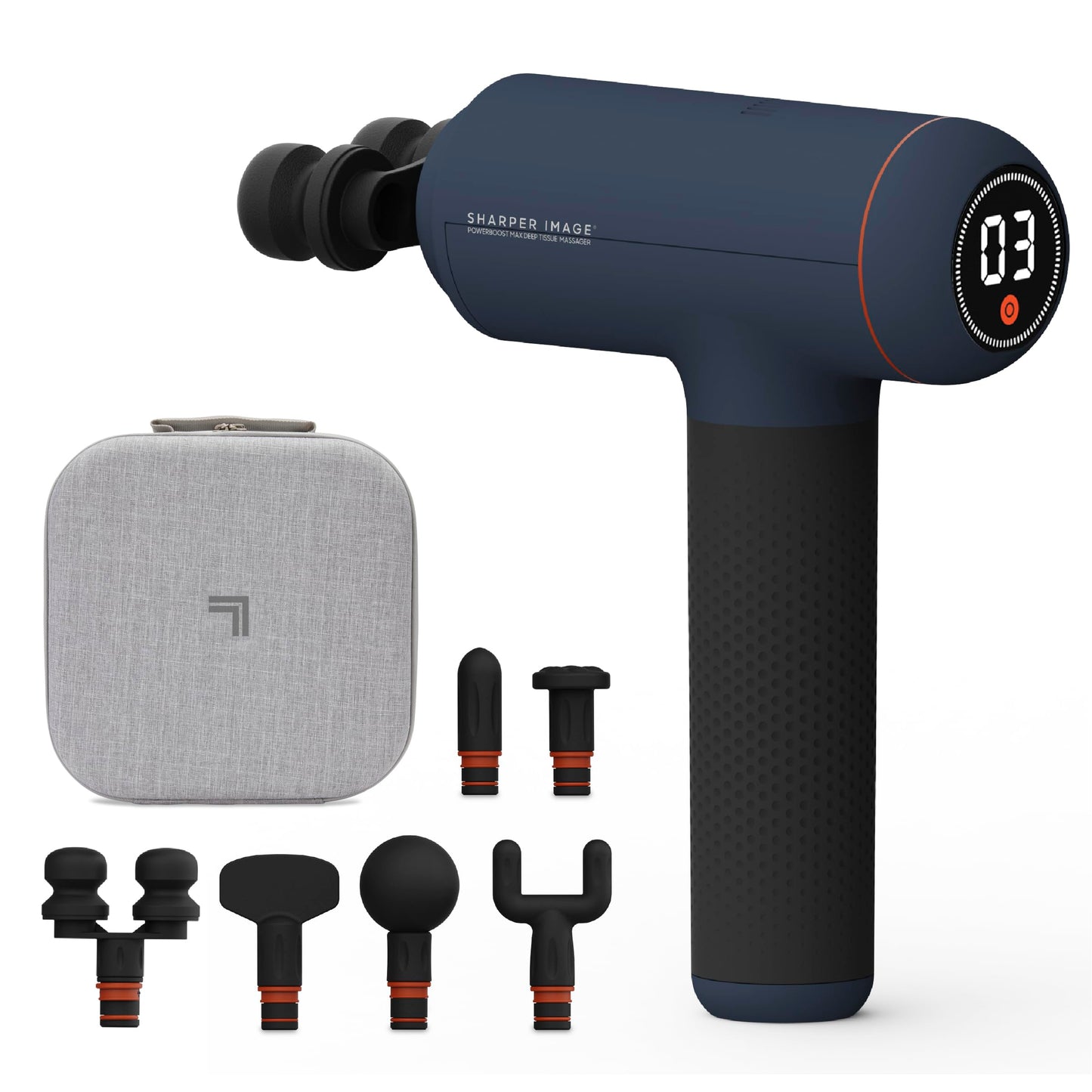 Sharper Image Powerboost Massage Gun – Deep Tissue Percussion Massager| 5 Attachments, 6 Speed| Shoulder Back Leg Muscle Recovery & Pain Relief Massage Tool| Massager Gun| Men & Women Gift
