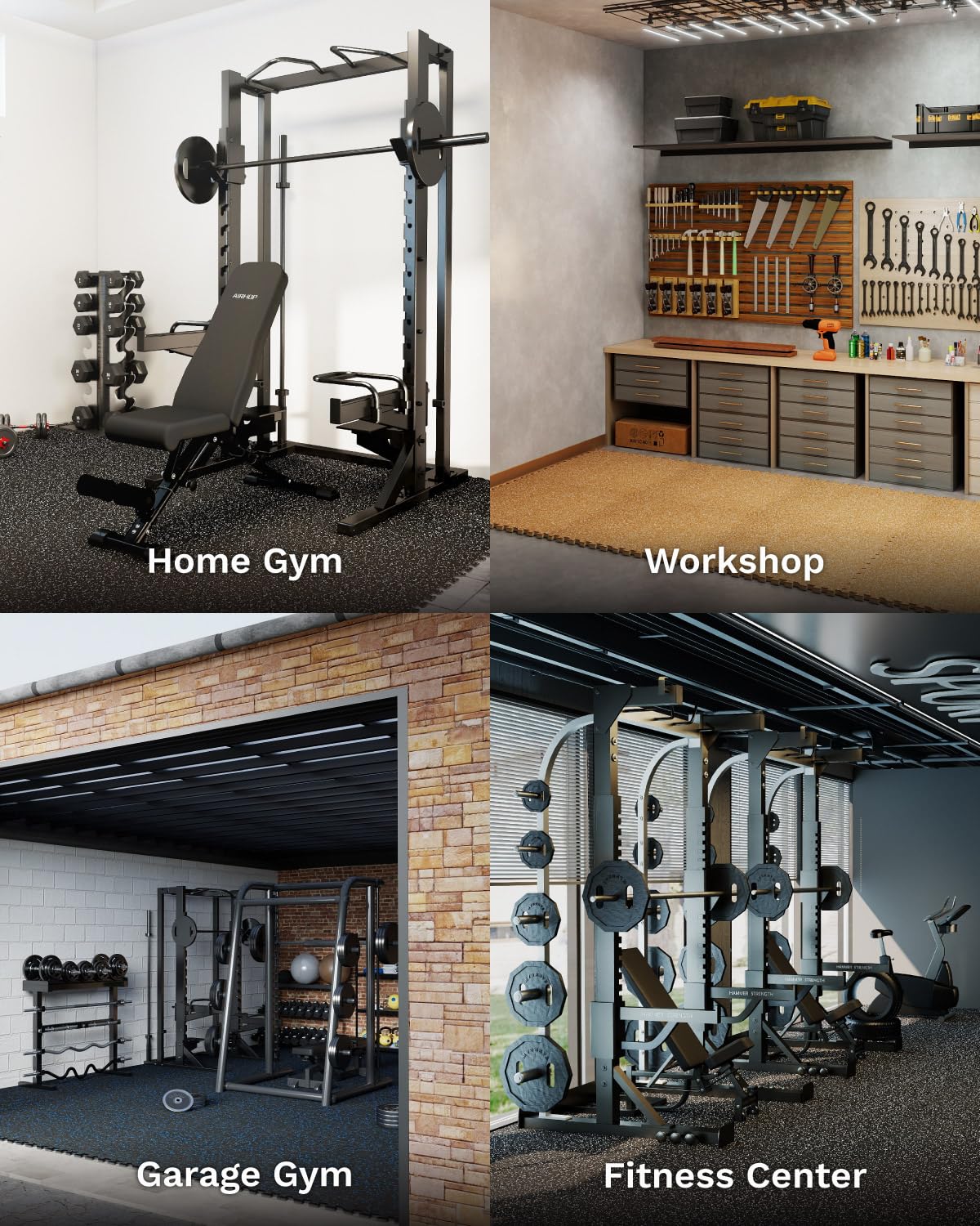 AIRHOP 0.79in Thick 48 Sq Ft Exercise Equipment Mats, 12 Tiles Upgraded Rubber Top with High Density EVA Foam, Large Interlocking Puzzle Gym Flooring for Home Gym, Heavy Weight Workout,Black & White