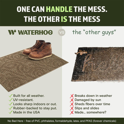 WaterHog Boxwood Front Door Mat Indoor Outdoor Entrance, Absorbent All-Weather Doormat with Non-Slip Rubber Backing, Dirt & Moisture Trapper, Low Profile & Easy Clean, Made in USA, 23"x36" Camel