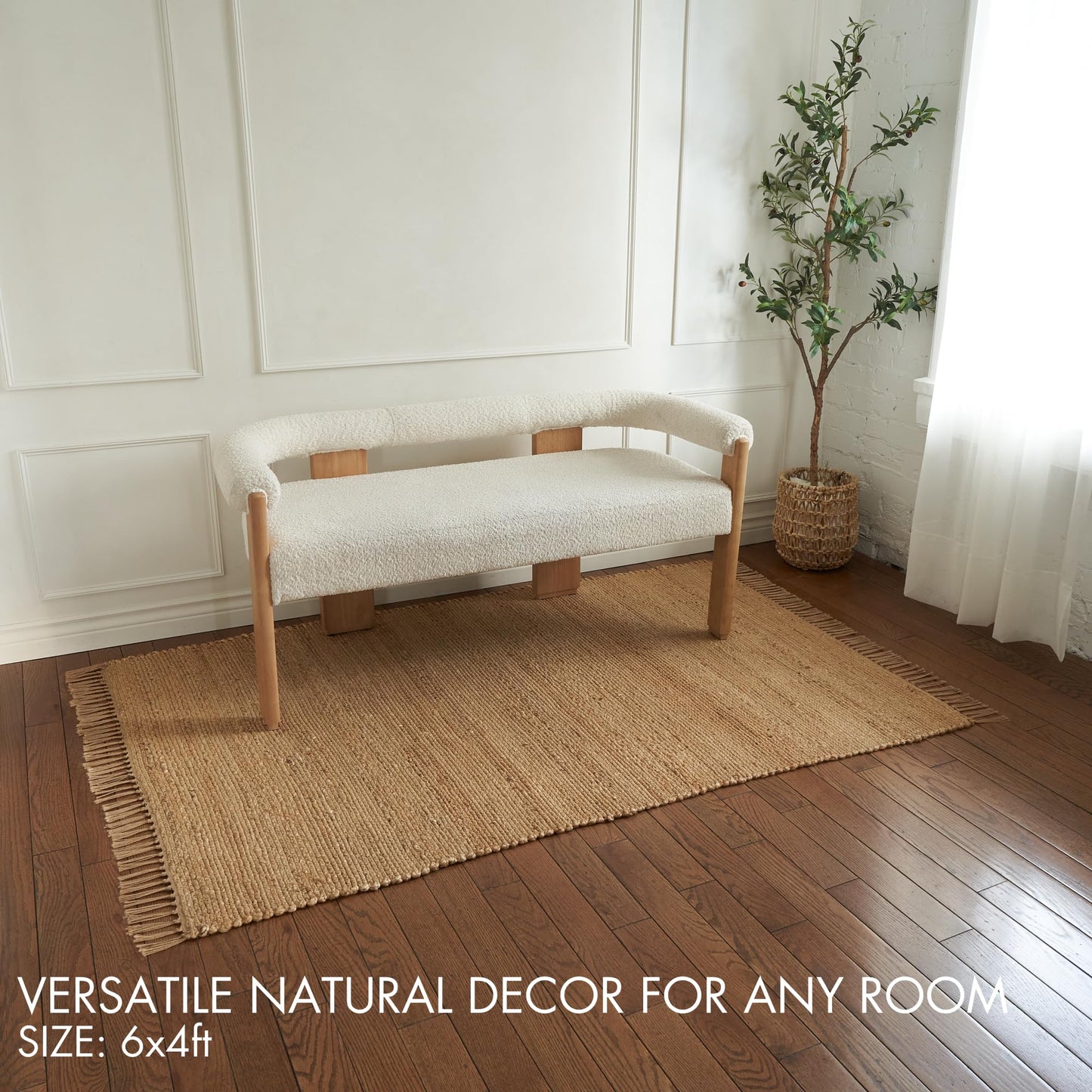 KIBAGA Beautiful Jute Area Rug for Your Home - This Natural 4x6 ft Hand Woven Rug Fits Perfectly Into Your Entry Area, Kitchen Or Living Room - Modern Braided Mat Enhances Any Boho/Farmhouse Decor