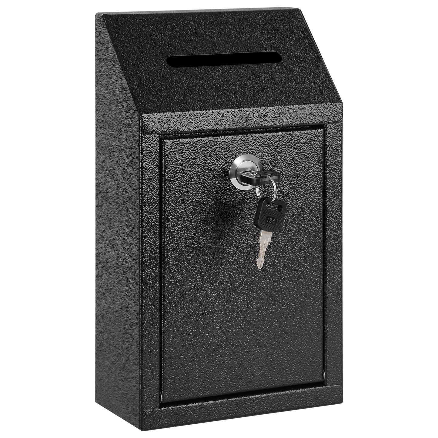 KYODOLED Money Drop Box with Lock & Slot, Metal Cash Collection & Suggestion Box for Farm Stand Sales, Office or Home Wall Mount Use, 10.24x5.7x2.95 Inch, Black