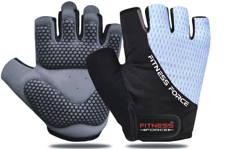 FITNESS FORCE Breathable Workout Gloves for Men and Women, Padded Weight Lifting Gloves with Full Palm Protection for Grip, Exercise, Cycling, Gym, Fitness Training (Blue, Medium)
