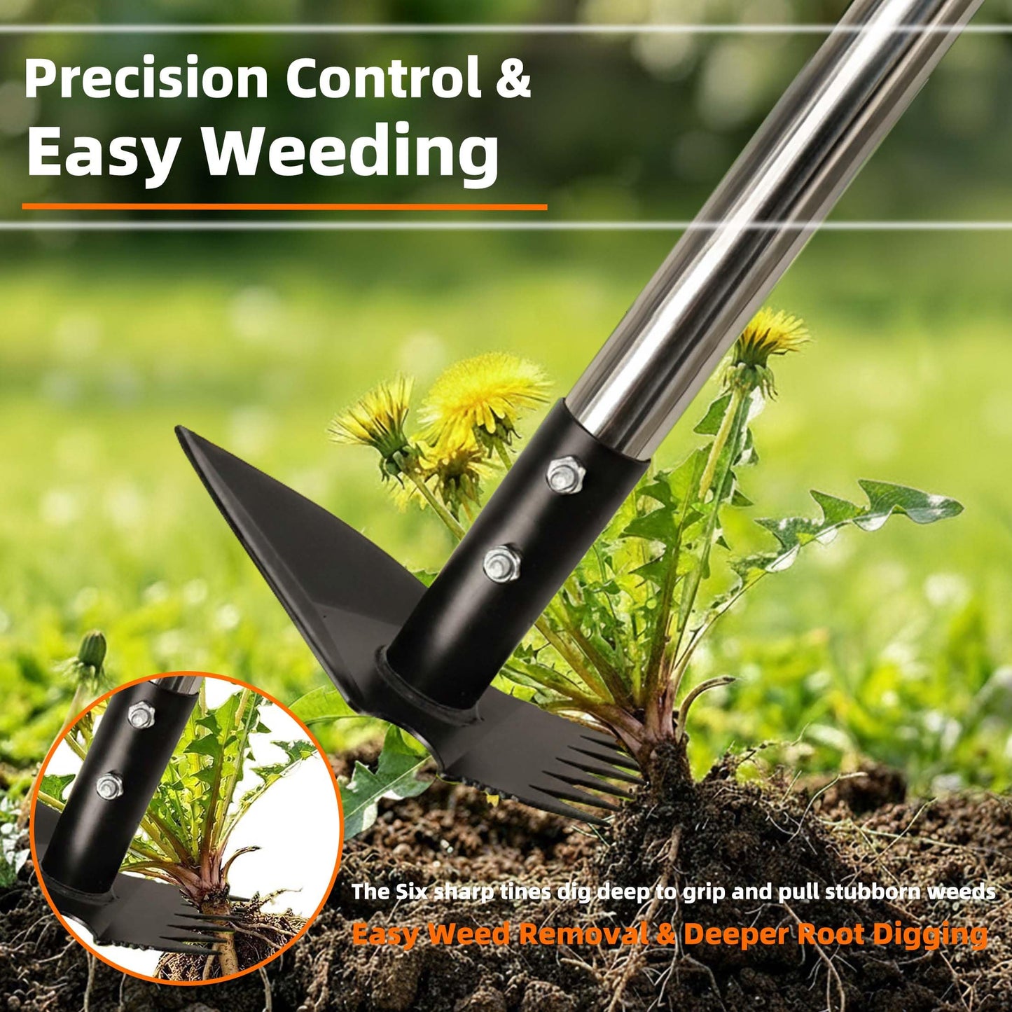 KLDOLLAR Weed Puller Tool with Long Handle, 62inch Efficient Weed Remover Tool, 2-in-1 Weed Rake and Hoe Garden Tool for Easy Weed Removal & Deeper Root Digging, Manual Weeder Tool for Yard Flower Bed