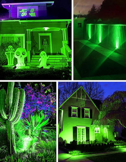 Christmas Green Spotlight Outdoor, 14 LED Landscape Lighting with US Plug, IP65 Waterproof Spotlights for Tree Yard Garden Pathway Halloween St. Patrick's Day Decor 4 Pack