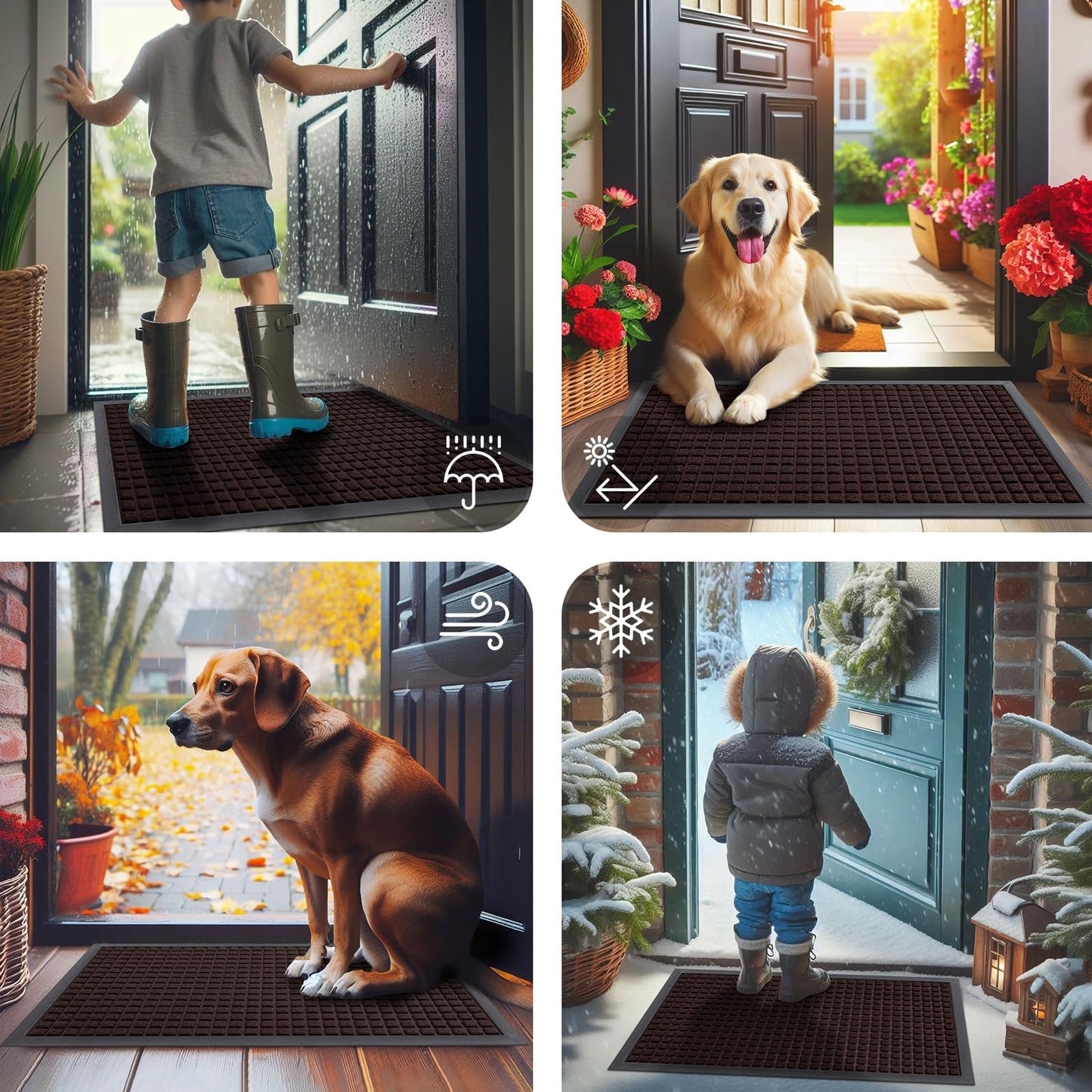 Smiry Front Door Mat Outside Entrance, Heavy Duty Natural Rubber Doormat, Non Slip, Trap Dirt and Moisture, Easy Clean, Low Profile Welcome Floor Mats for Indoor Outdoor Entry, 29.5x17 Inch, Brown
