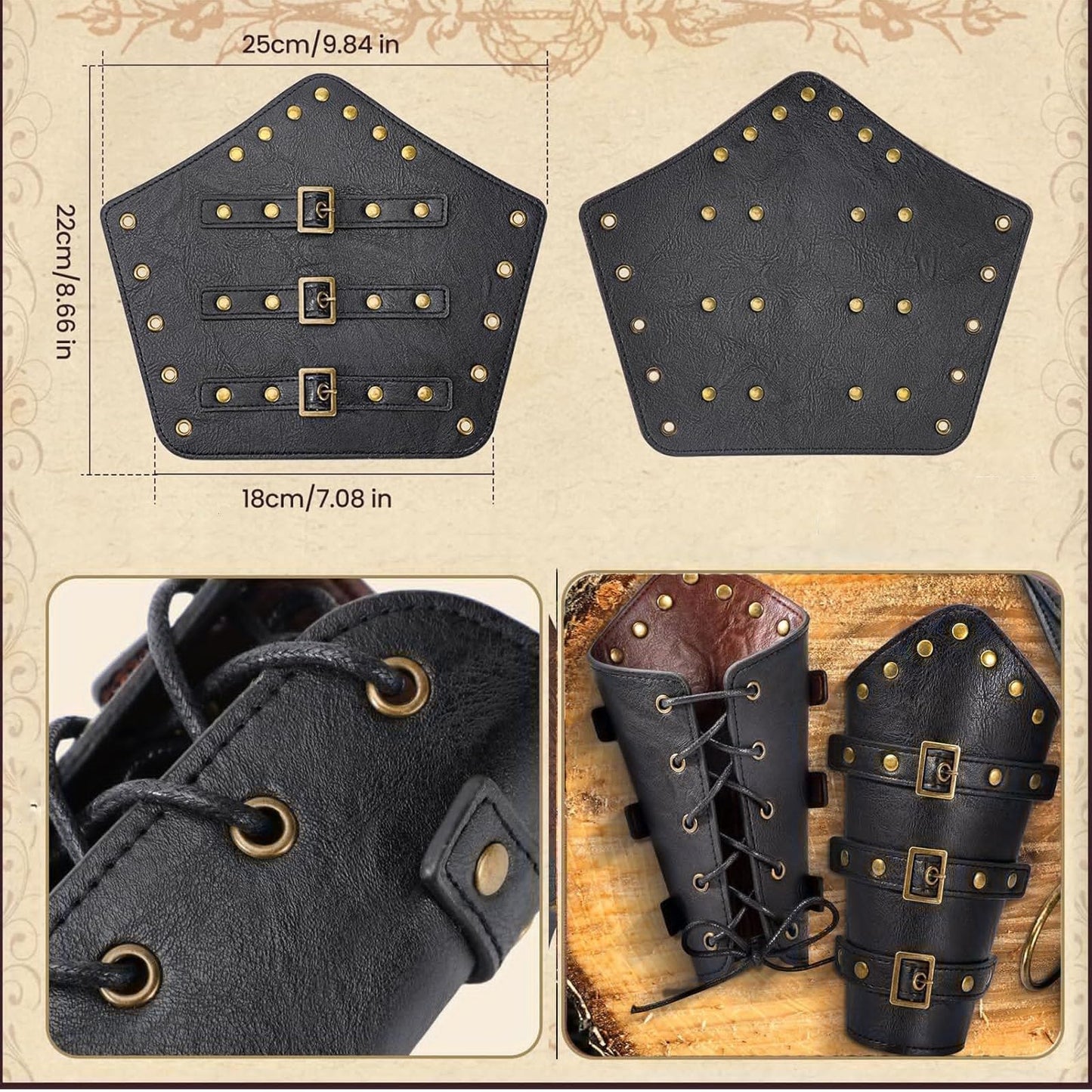 Medieval Back Sword Frog Holder Bracers Belt and Belt Pouch Viking Warrior Costume Renaissance Accessory Cosplay Props (Black)