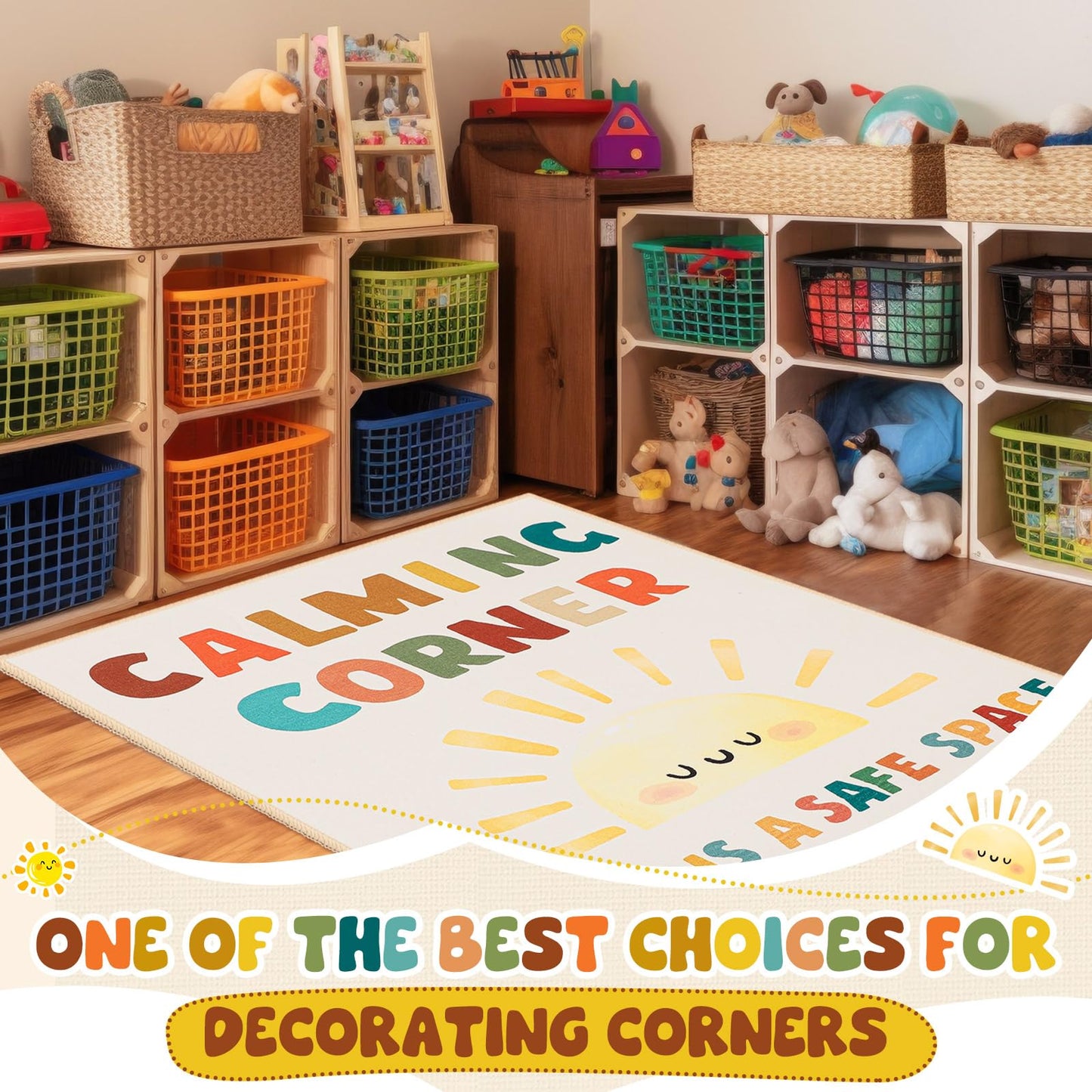 Maasechs 3 x 4 ft Calming Corner Classroom Rug, Sunshine Boho Area Carpet Corner Items Rug Educational Soft Floor Mat for Nursery Homeschool Playroom Elementary Back to School(Morandi)