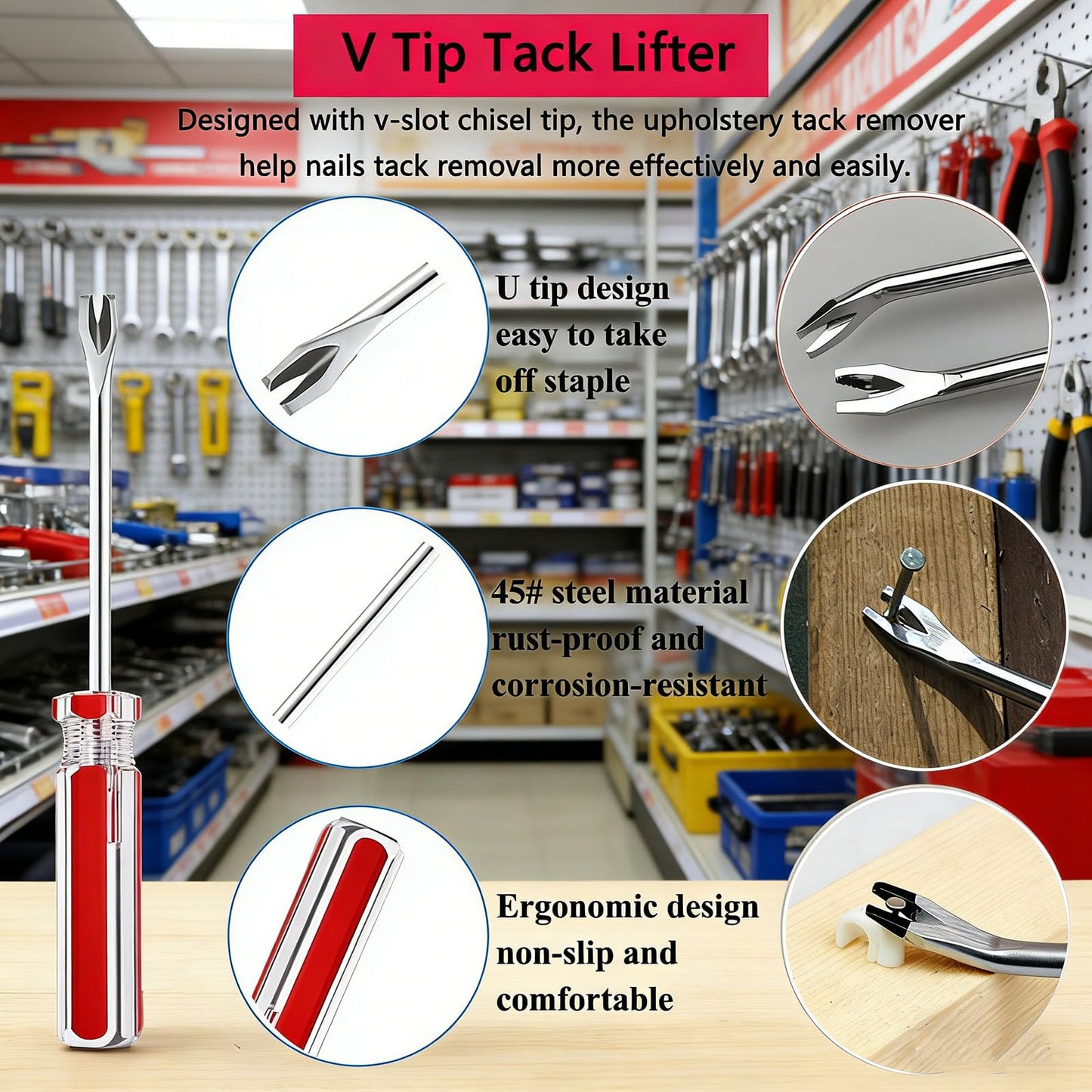 Upholstery Staple Remover Tack Puller Nail Remover Tool Set Nail Puller Plier, Staple Puller, Tack Lifter, Fastener Remover, for Furniture Floor Wall Wooden Case Car Photo Frame (5 pcs)