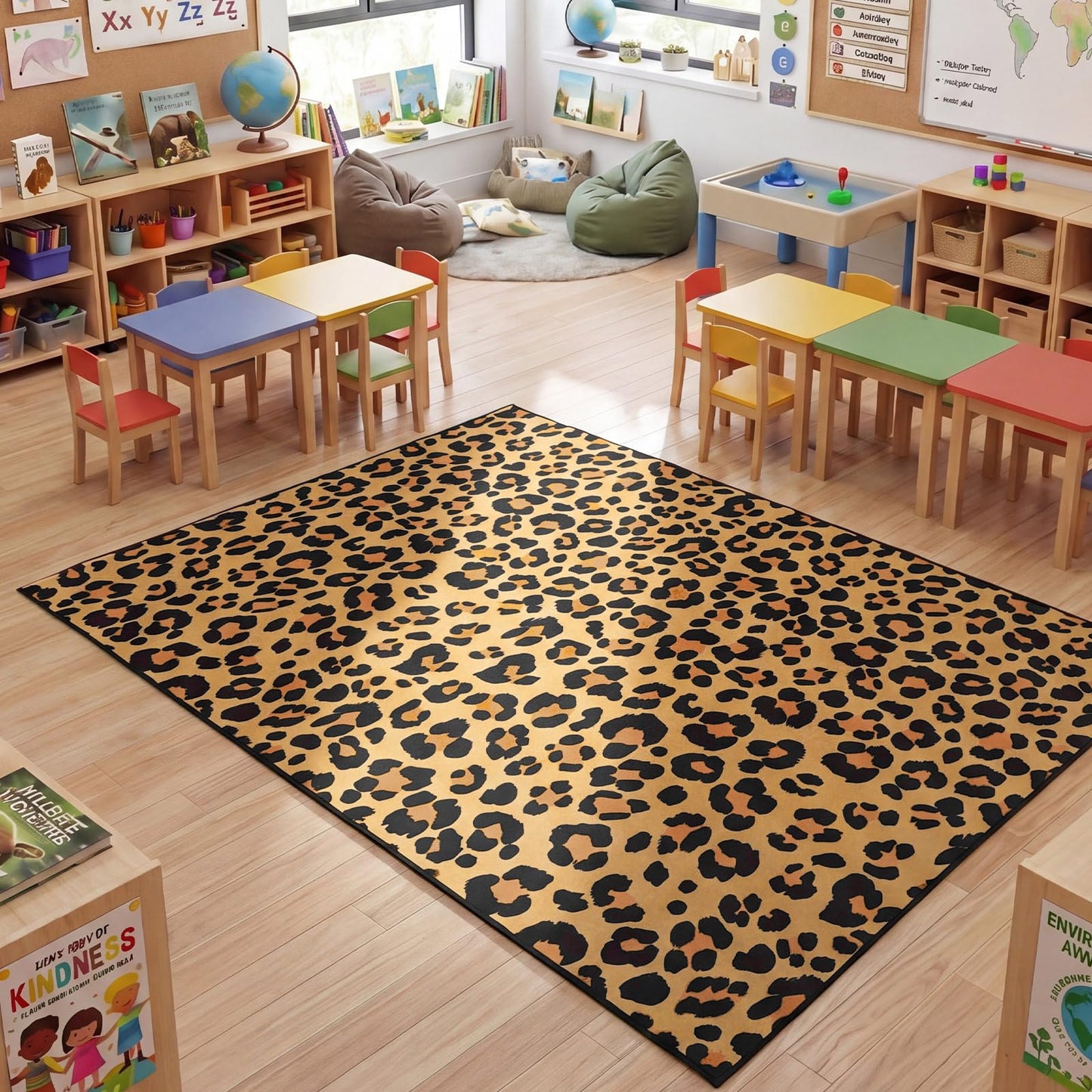 Klyyo Clyro Cheetah Classroom Carpets Leopard Playmat Rugs 5x7.6, Cheetah Pattern Area Carpet, Non-Slip Soft Plush Floor Mat for Bedroom Playroom Dining Room Laundry Room Kitchen Office Home
