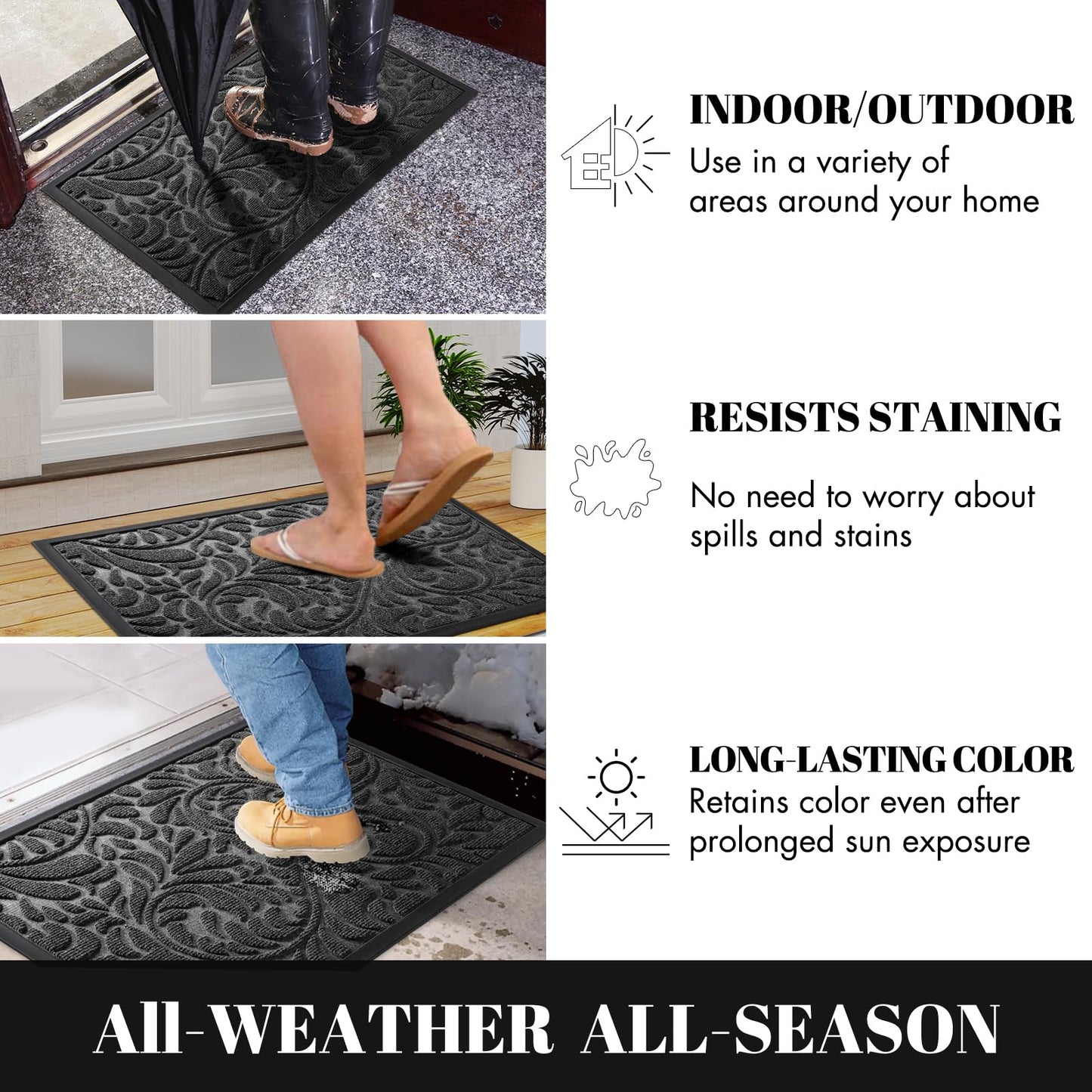 Yimobra Front Door Mat Outside Entrance, Waterproof Sturdy Retro Outdoor Mat, Heavy Duty Non-Slip Doormat for Garage Patio Entryway Indoor, Easy Clean, 29.5x17, Grey