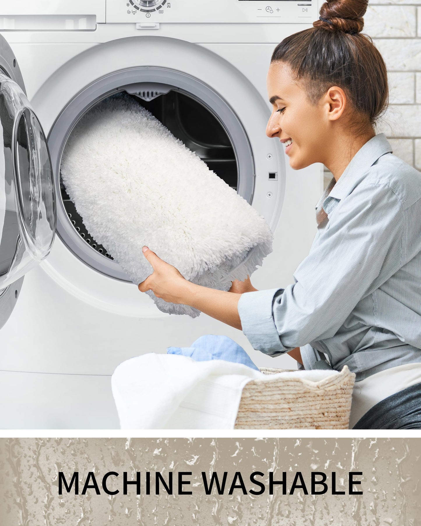 Ruggnovea Bathroom Rugs Non Slip Washable 36x24, Ultra Thick Soft Microfiber Absorbent Bath Mats, High Density Foam Latex Non Slip Backing Bath Rugs, Fluffy Floor Carpet for Tub&Shower, White