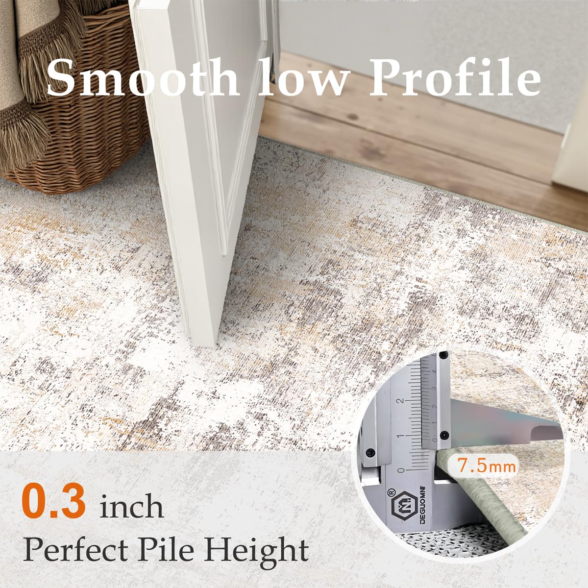 WondRg 2x3 Washable Area Rug Beige Grey Abstract Non Slip Soft Low Pile Small Rug for Entryway Kitchen Bathroom Neutral Modern Throw Carpet for Living Room Bedroom Home Decor
