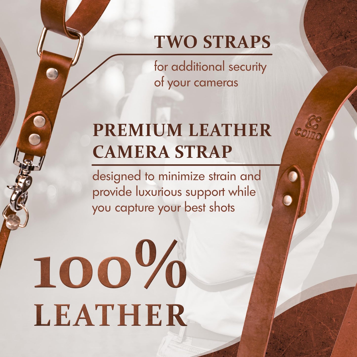 C Coiro Leather Camera Strap for One Camera - Professional Single Leather Harness Shoulder Strap Quick Release Gear DSLR/SLR, Camera Accessories for Photography, Tan