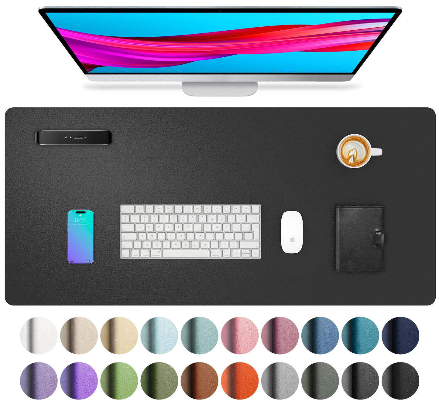 Aothia Leather Office Desk Pad Protector, Non-Slip PU Leather Desk Blotter, Waterproof Laptop Writing Mouse Pad for Office and Home, Black, 31.5" x 15.7"