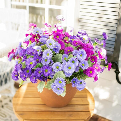 HyeFlora Dahlia Artificial Flowers for Outdoors Decoration, 6 Bundles Fake Mums Faux Flowers Plants Realistic UV Resistant Silk Flowers for Outside Planter Front Door Yard Garden Indoor Home, Mix