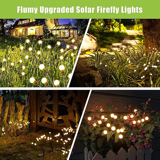 Flumy Solar Garden Lights Outdoor - 8 Pack 64 LED Firefly Lights Waterproof, Garden Decorations for Yard Patio Pathway Lawn Outside, Unique Gifts for Grandma Women, Solar Decor Warm White