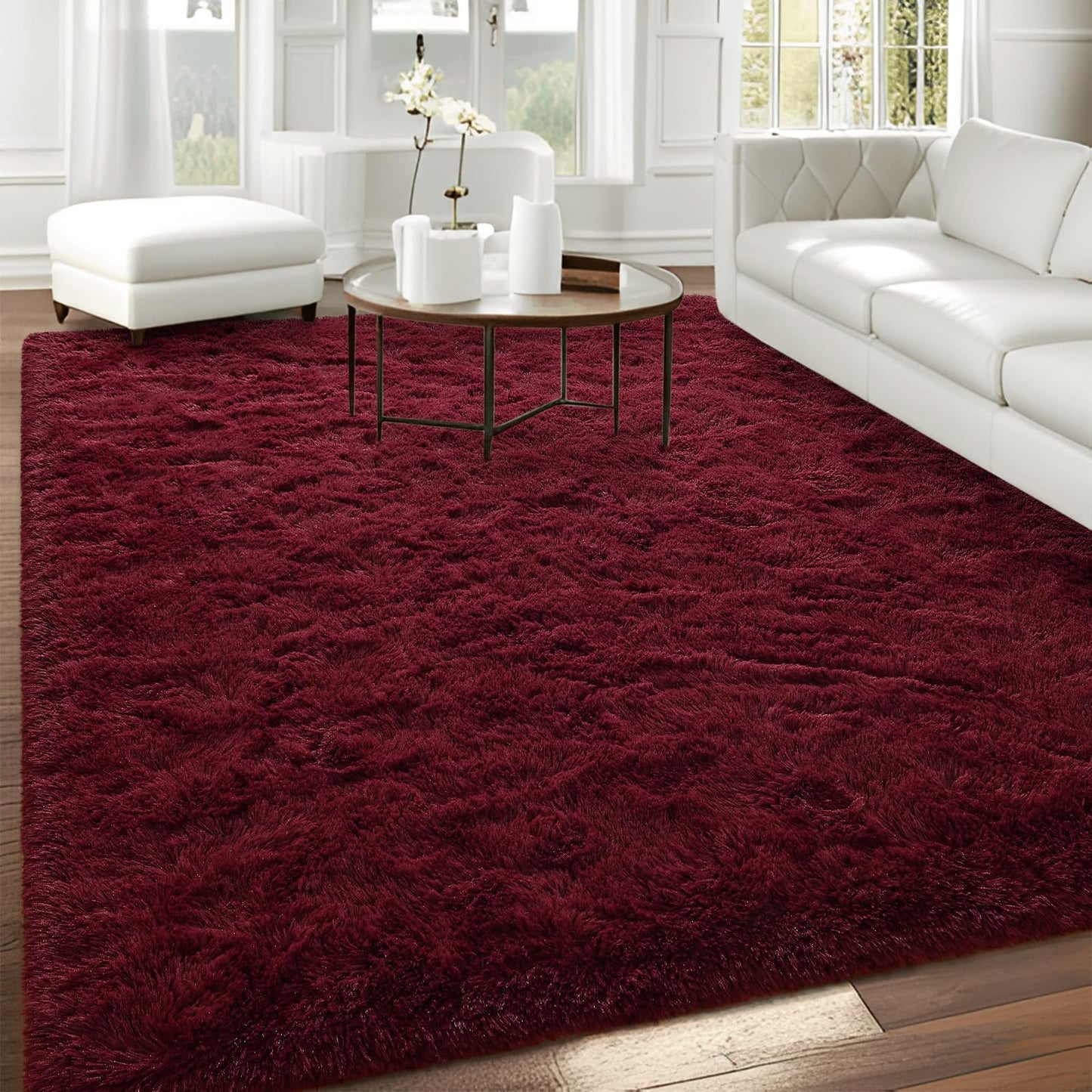 FALARK Fluffy Burgundy Red Rugs for Bedroom, 4x6 Feet Dark Red Area Rug for Living Room, Soft Shaggy Plush Cute Floor Carpet for Boys Kids Girls Bedroom, Non Slip and Washable Carpets for Home Decor