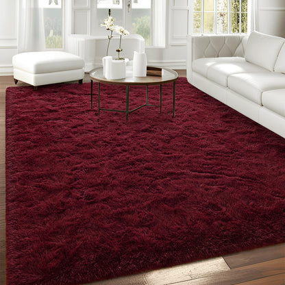 FALARK Fluffy Burgundy Red Rugs for Bedroom, 4x6 Feet Dark Red Area Rug for Living Room, Soft Shaggy Plush Cute Floor Carpet for Boys Kids Girls Bedroom, Non Slip and Washable Carpets for Home Decor