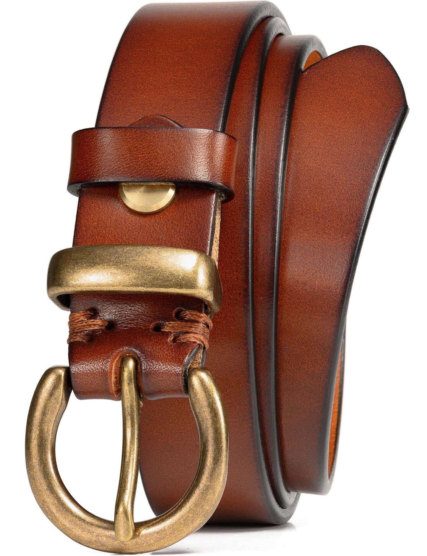 WOLFANT Full Grain Leather Belt for Women,1.1" Ladies Casual leather Jean Belt with Vintage Circle buckle in Gift Box