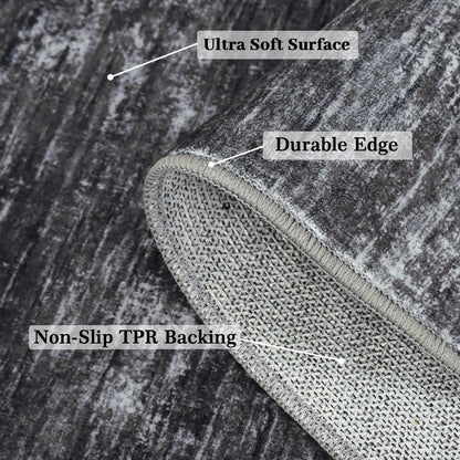 GarveeHome 8x10 Large Living Room Rug Machine Washable Area Rugs for Bedroom, Modern Solid Color Rugs with Rubber Backing, Stain Resistant Low Pile Neutral Mats for Bedroom, Dining Room, Dark Grey