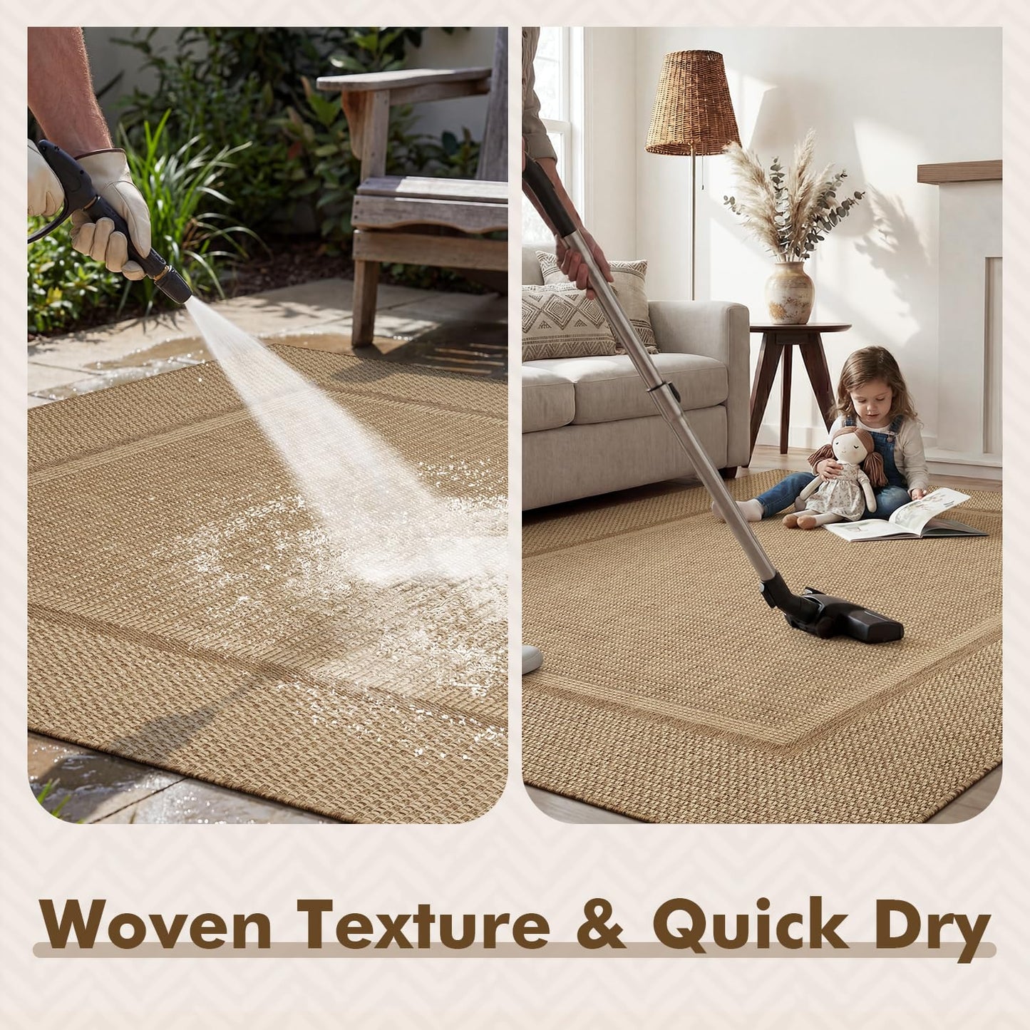 MontVoo-Outdoor Rug-Patio Rug 5x7 ft Polypropylene Indoor Outdoor Rugs Outdoor Carpet for Patio Deck Balcony Porch, Textured Weave, Durable for High Traffic, Fade-Resistant, Modern Neutral Brown