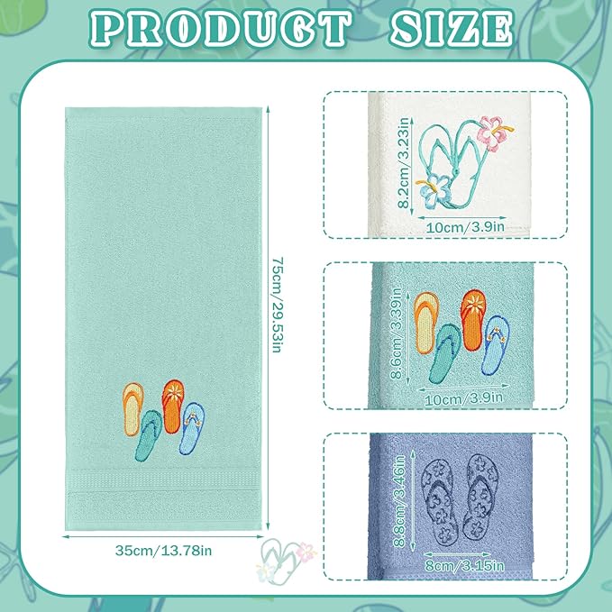 3 Pack Coastal Hand Towels for Bathroom 100% Cotton Embroidered Beach Bathroom
