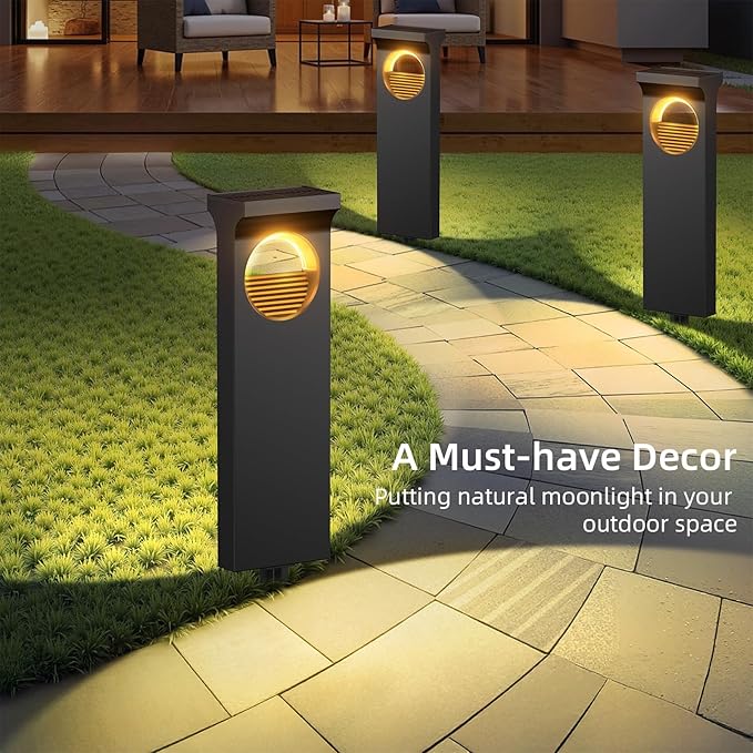 Modern Solar Pathway Lights Outdoor, 6 Pack Upgraded Moon Shaped Landscape Lights - Brighter & Waterproof Solar Powered Decor for Yard, Garden, Path, Walkway Outside Decoration