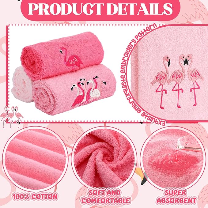 3 Pack Pink Flamingo Hand Towels