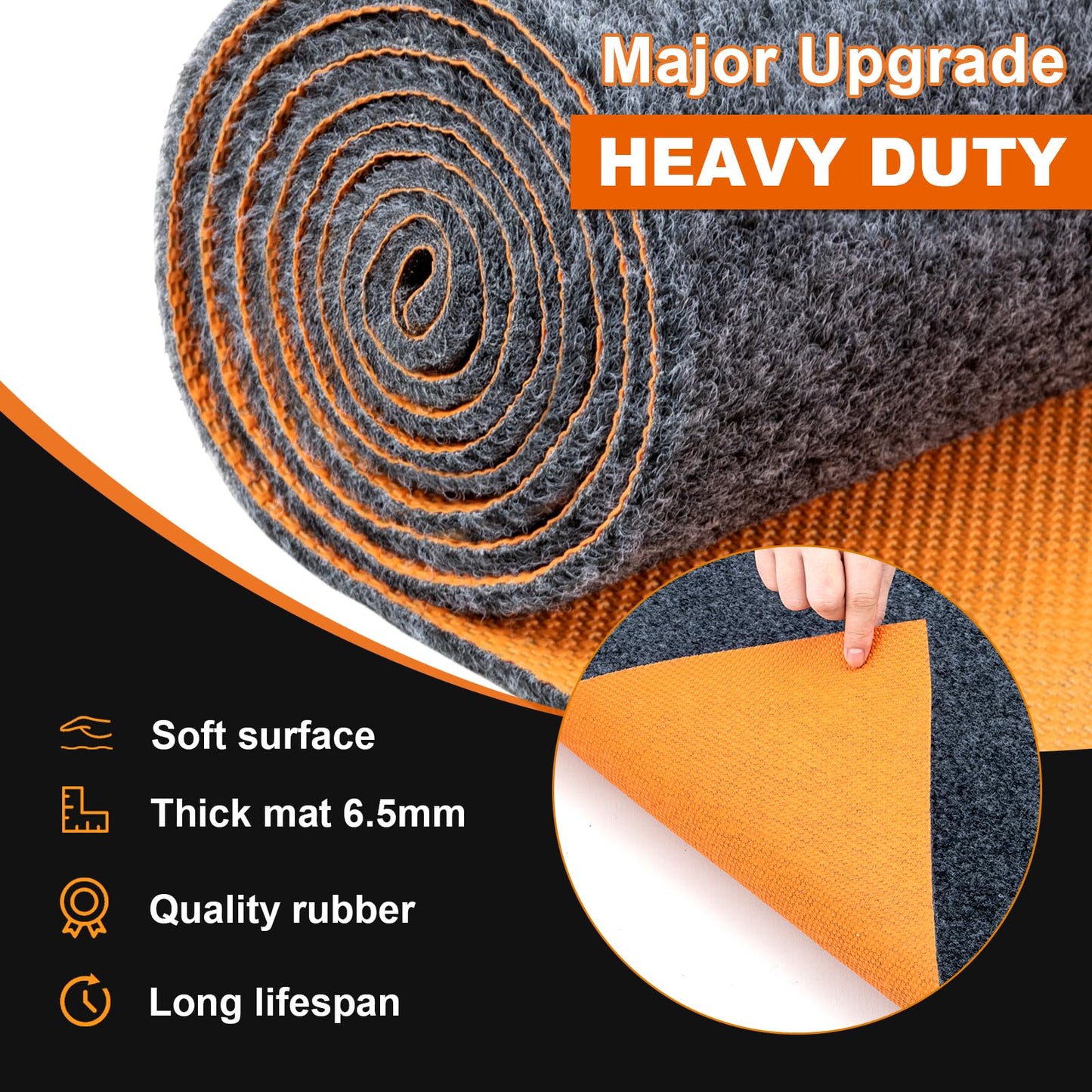LMRSTOO 17 * 7.4 Ft Heavy Duty Oil Spill Mat, 6.5mm Thickened Extra Large Garage Floor Mat for Under Car, 1/4" Waterproof Rubber Backing Absorbs Oil Quickly, Washable, Reusable, Durable, Non-Slip