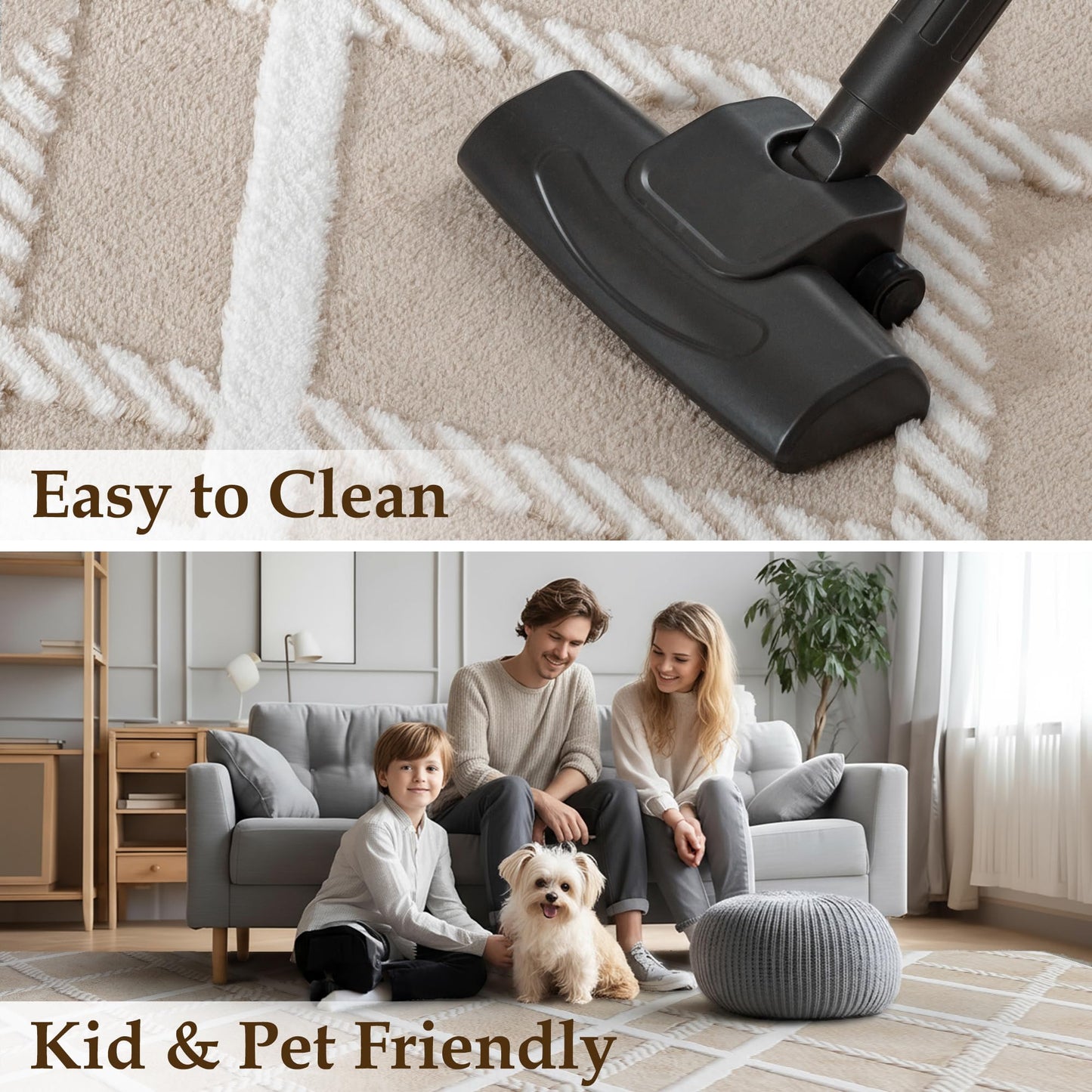HUGEAR 5x8 Shag Area Rug Beige Modern Neutral Medium Plush Pile Super Soft Indoor Fuzzy Carpet Non Slip Non-Shedding Easy Care 0.5-inch Thick for High Traffic Areas in Living Room Bedroom Dining