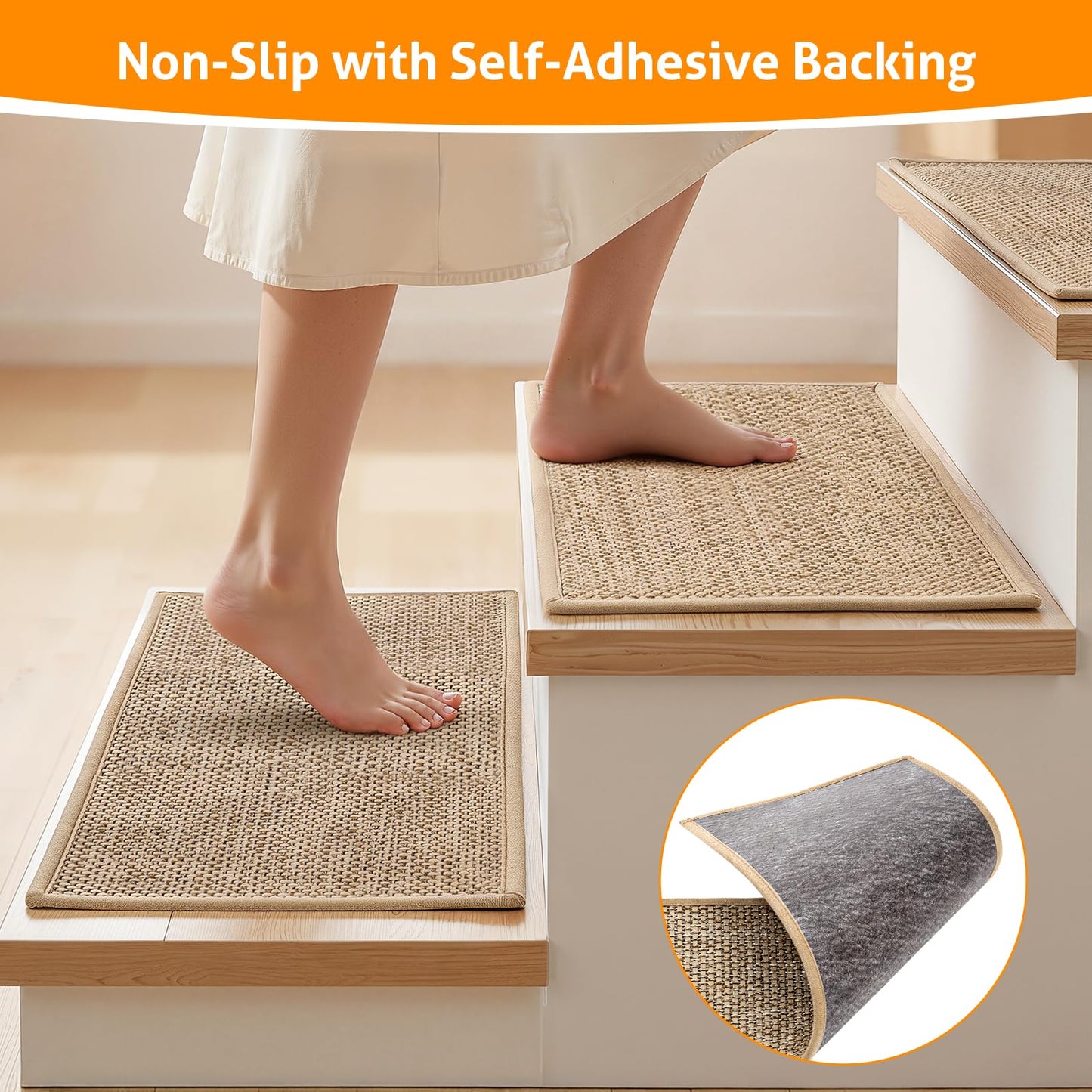 WICHEMI Stair Treads for Wooden Steps Indoor, 9"x30" Peel and Stick Stair Treads Non Slip 15 Pack Carpet Stair Treads with Reusable Adhesive for Dogs Kids Elder, Beige