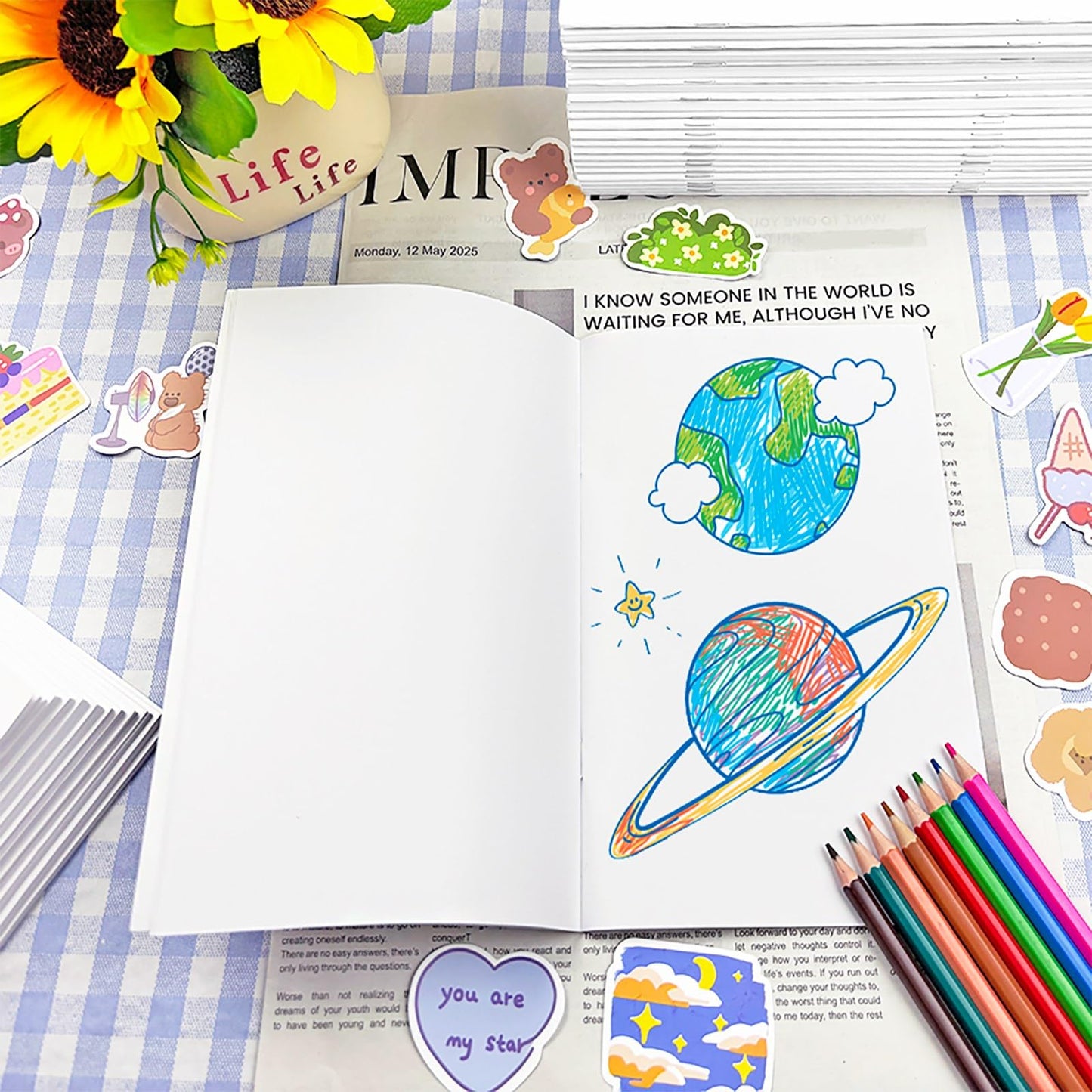 Mevlshcey 10 Pcs White Blank Notebook for Kids - 5.5 x 8.5 Inches - Unlined Journal & Sketchbook for Writing, Drawing, Storytelling, 24 Pages, Perfect for School, Home, Art Projects, and Gifts