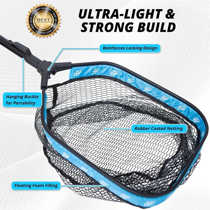 Collapsible Fishing Net - Floating Landing Net with Rubber Coated Polyethylene for Bass & Trout | Ideal for Kayak & Boat Fishing