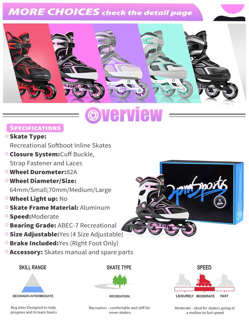 2PM SPORTS Torinx Green Boys Adjustable Inline Skates, Fun Beginner Roller Skates for Kids, Youth, Girls, Men and Women (Purple, Medium - Big Kid (1-4 US))