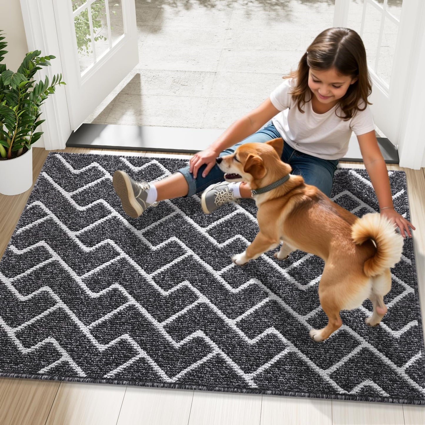 OLANLY Front Door Mat, Non-Slip Rubber Backing, Dirt Resistant and Absorbent, Washable, Easy to Clean Low-Profile Indoor Doormat for Back Door, Entryway, Inside Entrance, 71x47, Black
