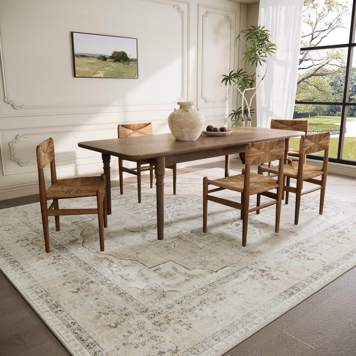 8x10 Area Rugs for Living Room: Washable Rug Non Slip Low Pile Soft Faux Wool Non Shedding Vintage Boho Large Carpet Rugs for Bedroom Dining Room Kitchen Nursery Under Table Home Office Farmhouse