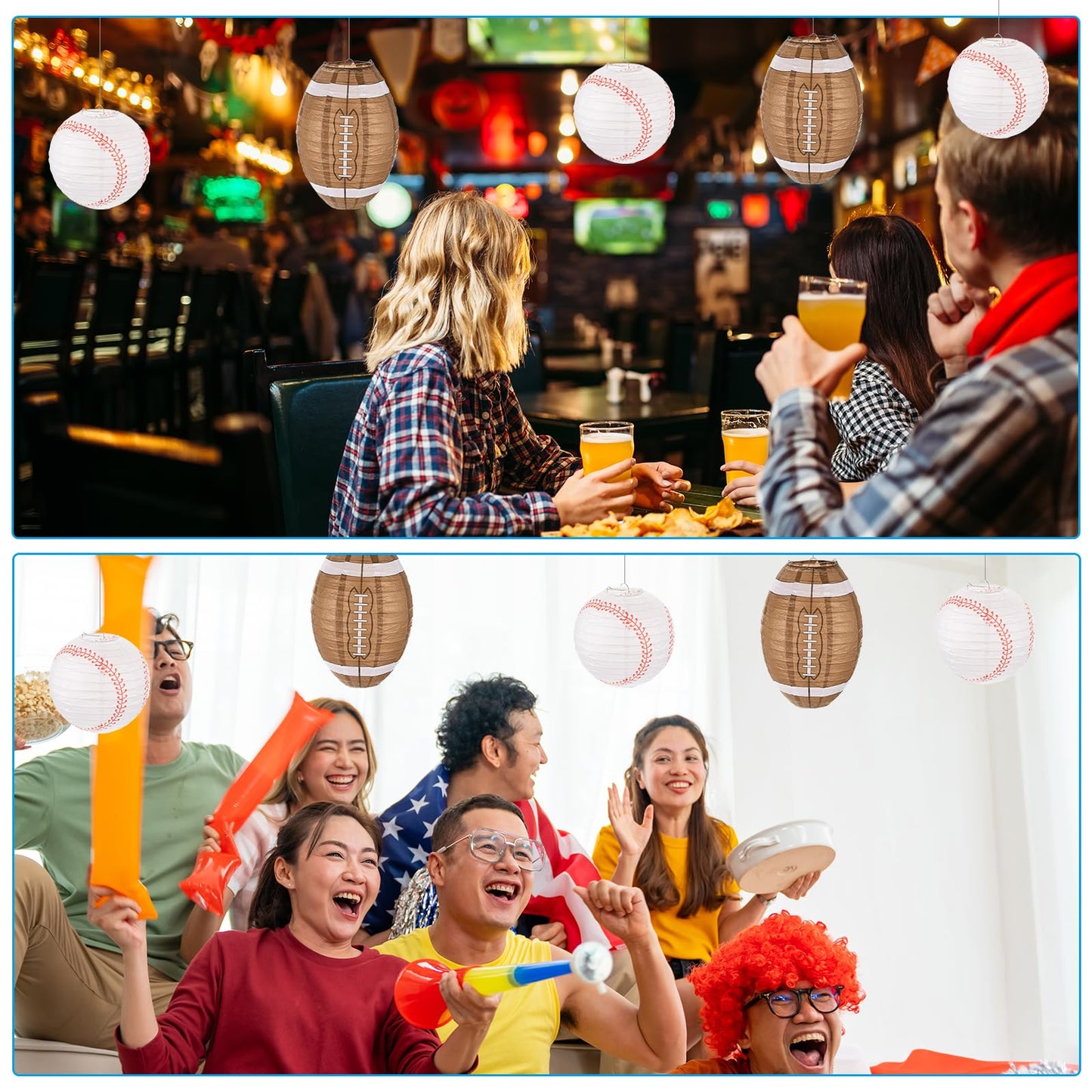MECCANIXITY Baseball Paper Lanterns, 8" Round Hanging Chinese/Japanese Lantern Decoration for Home Birthday Party Wedding Christmas Classroom Decor, White 3 Pcs