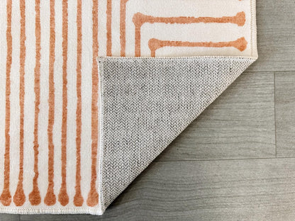 GLN Rugs Contemporary - Claros - Machine Washable Area Rug, Modern Washable, Non Slip, Low Pile Area Rug, Living Room, Bedroom, Kitchen Rug - Easy Clean (8' x 10' Orange Beige)