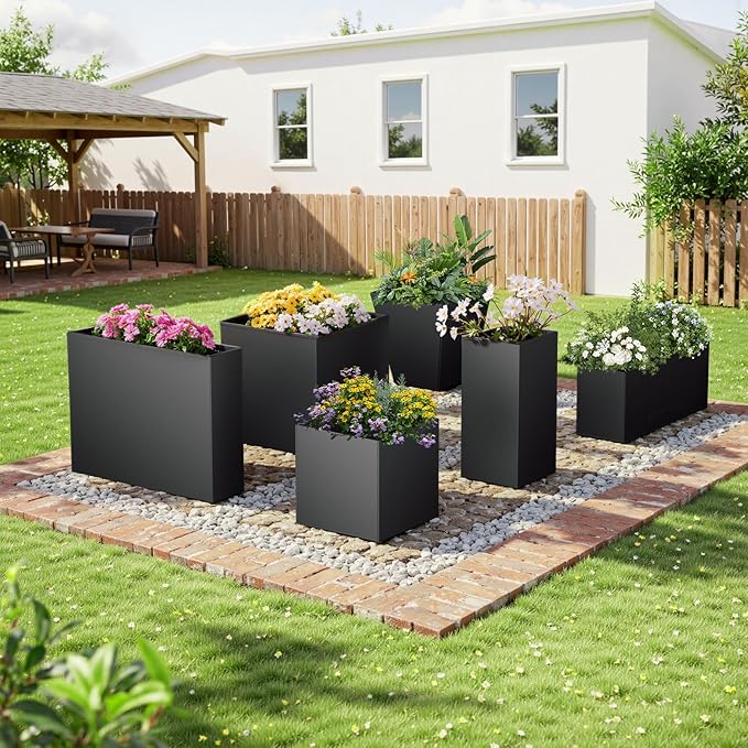 Metal Planter Box 38" x 10"x 30",Heavy-duty Galvanized Steel Outdoor Planter with Removable Built-in shelf and Drainage Holes,Rectangular Planter for Porches, Gardens, Patios, and Courtyards，Black