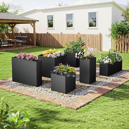 Metal Planter Box 38" x 10"x 30",Heavy-duty Galvanized Steel Outdoor Planter with Removable Built-in shelf and Drainage Holes,Rectangular Planter for Porches, Gardens, Patios, and Courtyards，Black